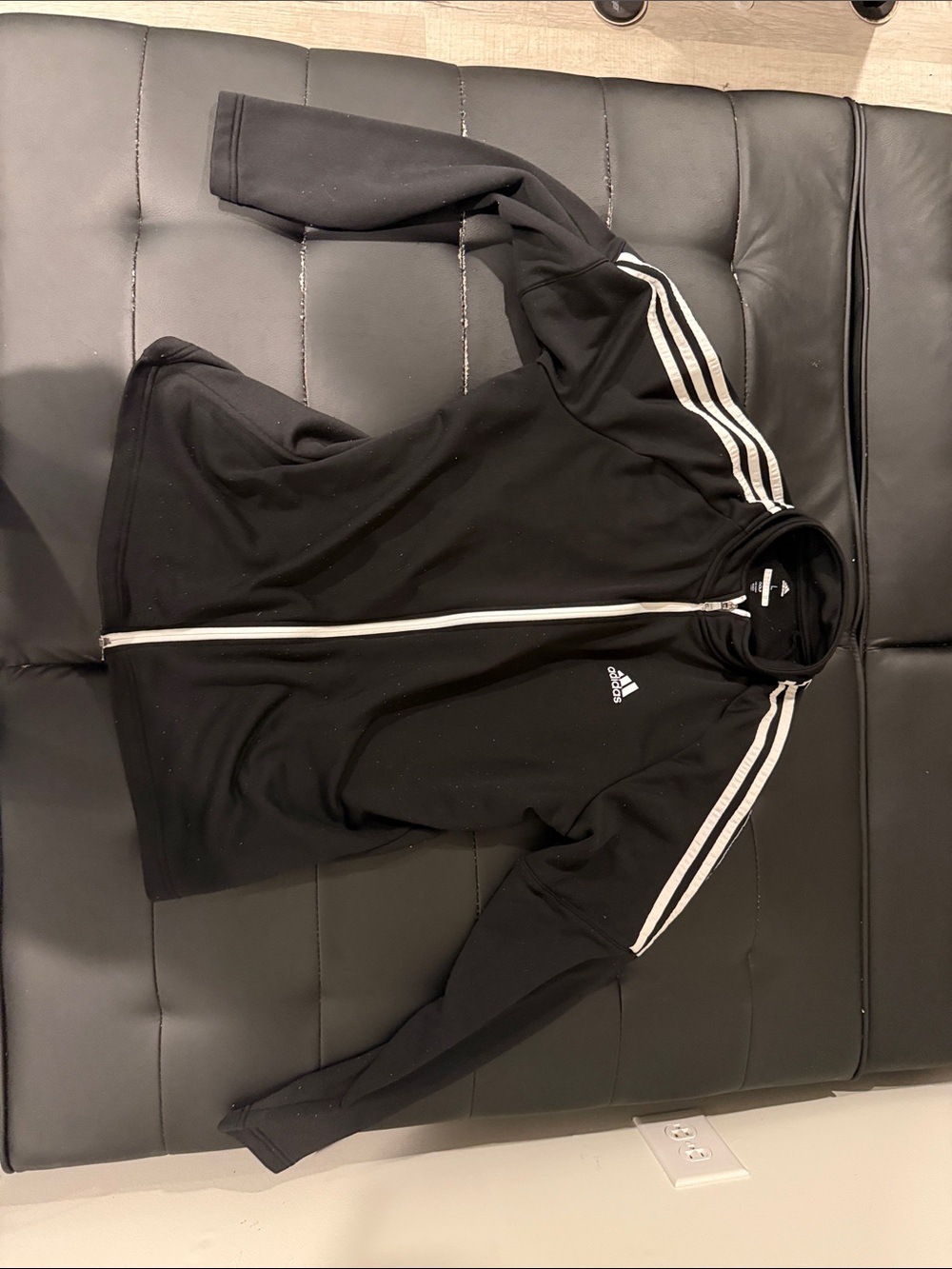 adidas Men’s Black Zip-Up Track Jacket with White Stripes